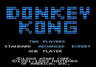 Donkey Kong title screen for Atari 7800